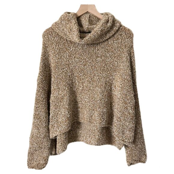 NEW Free People Bff Boxy Cowl Neck Sweater in Brown Size Small Soft Stretch Knit - Picture 1 of 6